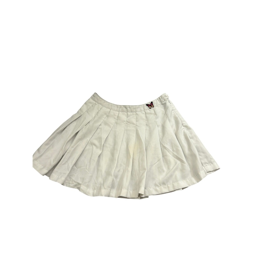 Faded Rose Pleated Sexy Mini Skirt Women Medium White Good Butterfly Embroidered